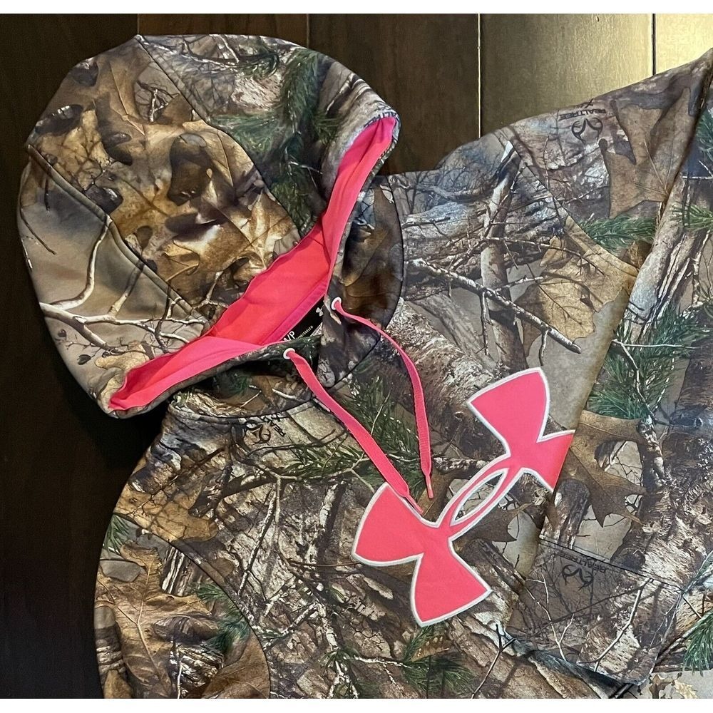Under Armour Hoodie Women Sm Camo Pink Realtree Xtra ColdGear Loose Fit Outdoor